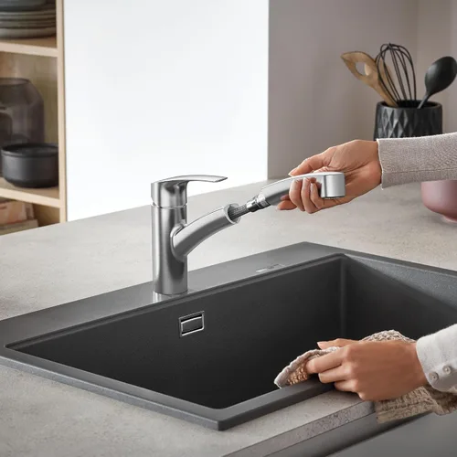Miniatura 6 de GROHE 30306DC1 - Grifo de cocina Eurosmart de doble caño con rociador extraíble, 6.63 LPM, Supersteel (acero inoxidable)