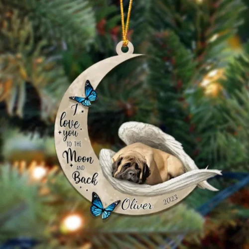 Miniatura 56 de Adorno colgante personalizado de ángel durmiendo en la luna, perro sabueso afgano, nombre personalizado, acrílico impreso en 2D plano – cumpleaños
