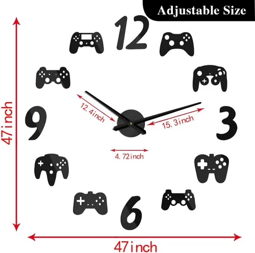 Miniatura 2 de The Geeky Days Controladores de videojuegos DIY Reloj de pared grande para jugadores, decoración de sala de juegos, diseño moderno, sin juegos Negro