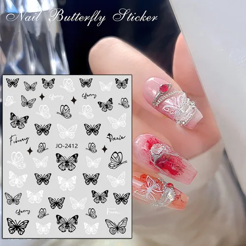 Miniatura 3 de Calcomanías de arte de uñas de mariposas, diseños de calcomanías autoadhesivas de mariposa 3D, calcomanías de transferencia de uñas de mariposa