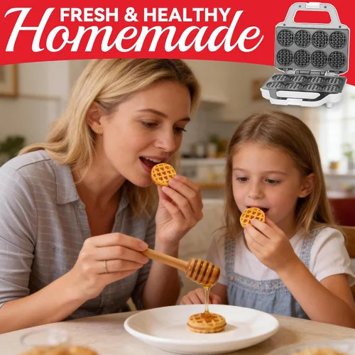 Miniatura 6 de SugarWhisk Mini máquina para hacer gofres, plancha para mini gofres para niños, hornea 8 mini gofres de 2 pulgadas, máquina para hacer gofres