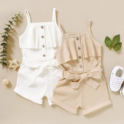 Miniatura 7 de Ropa de niña para bebé, ropa sin mangas, lindo halter mameluco de una sola pieza, conjunto de ropa de verano 1-5T