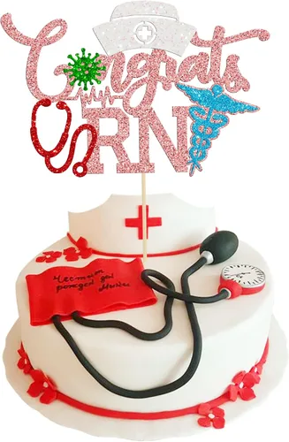 Miniatura 10 de Gyufise Decoración para pastel de enfermería con purpurina para enfermera, feliz cumpleaños, selección de pastel médico, decoración de pasteles