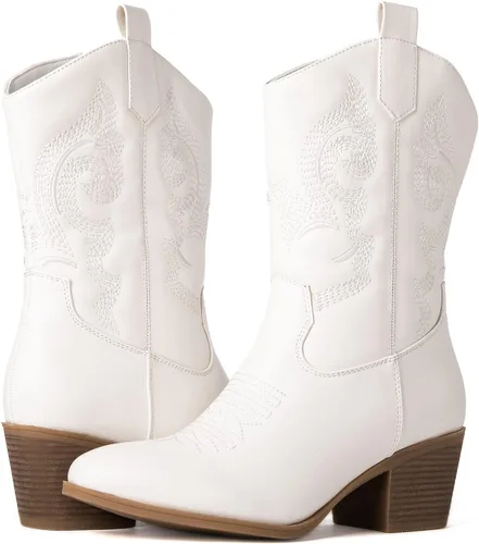 Miniatura 2 de GLOBALWIN Women's Mid Calf The Western Cowgirl Boots Fashion Cowboy Boots For Women Chunky Low Heel
