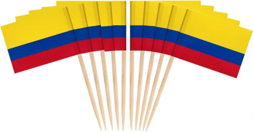 CYPS - 100 banderas de Colombia con palillos de dientes colombianos, mini palillo pequeño para cupcakes, banderas colombianas, selecciones de campo,