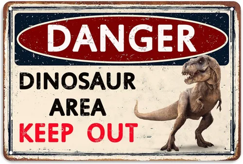 Divertida decoración de pared de dinosaurios, letreros y carteles metálicos para habitación de niños, baño o cueva, 12 x 8 pulgadas