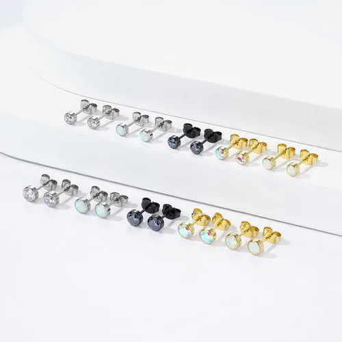 Miniatura 2 de Juego de 1 par de aretes de titanio de grado implante hipoalergénico de 0.118 pulgadas, 0.157 pulgadas, 0.175 pulgadas, 0.236 pulgadas, circonita