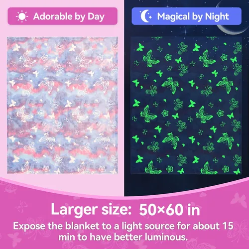 Miniatura 2 de Manta que brilla en la oscuridad, regalos de mariposa para niñas, manta suave de 3, 4, 5, 6, 7, 8, 9, 10 años, juguetes para niñas de 6 a 8 años