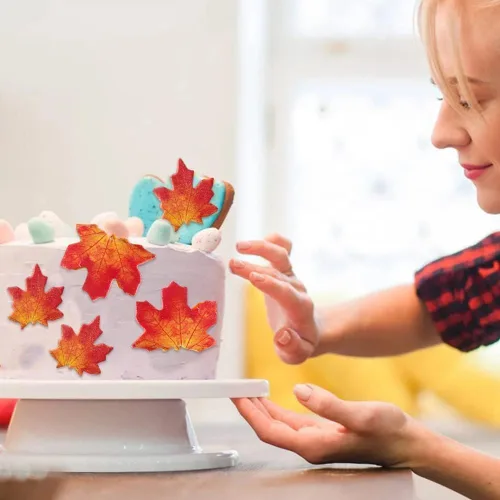 Miniatura 5 de Morofme 50 piezas comestibles de hojas de otoño para cupcakes, hojas de arce, decoración comestible de hojas doradas, papel de oblea, hojas