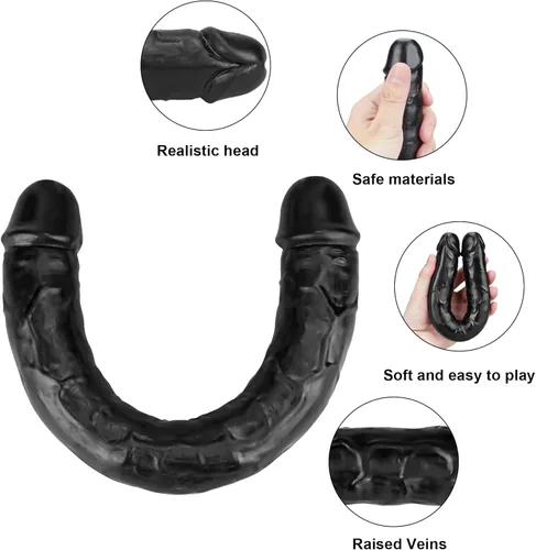 Miniatura 3 de Consolador doble de cristal de 11.8 x 1.37 pulgadas, consolador largo anal realista con pene, suave y flexible con venas y glande, juguetes sexuales