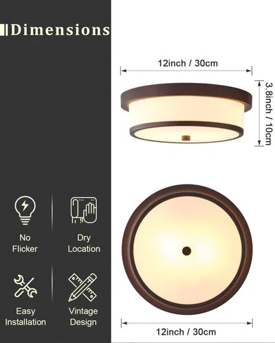 Miniatura 4 de Lámpara de techo empotrada de 12 pulgadas, Luminarias de techo de 2 luces pegadas al techo con acabado de bronce frotado con aceite para baño