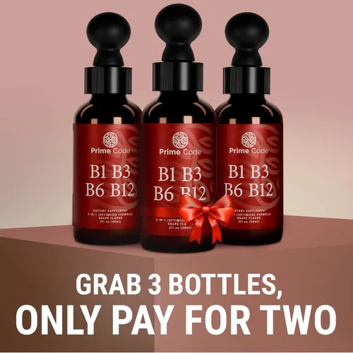 Miniatura 4 de Prime Code Gotas líquidas de vitamina B1 con vitamina B3 B6 y B12 Suplemento líquido del complejo B Suplemento de tiamina para adultos Alta