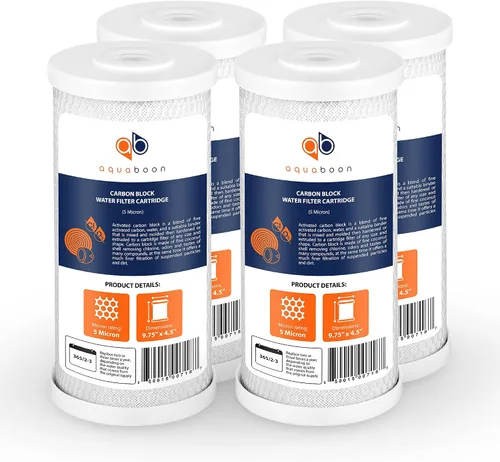Aquaboon Cartucho de filtro de agua de cáscara de coco, bloque de carbón activado CTO, cartucho universal de 5 micras y 10 pulgadas, compatible con