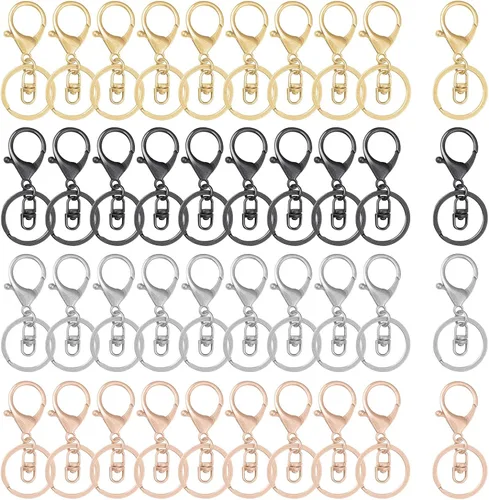 40 llaveros con cierre de pinza de langosta para la fabricación de joyas, clips de gancho giratorios de metal para llavero con anillo dividido