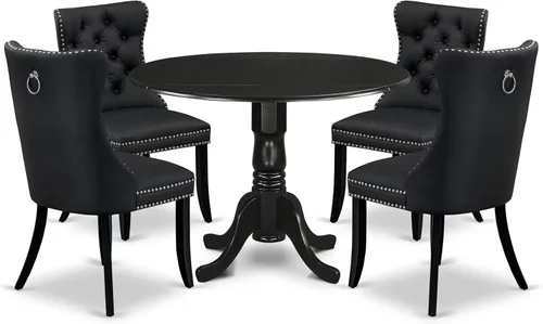 Miniatura 19 de East West Furniture DLDA5-BLK-32 - Juego de mesa de comedor de 5 piezas contiene una mesa de cocina redonda con gotas y 4 sillas tapizadas de tela