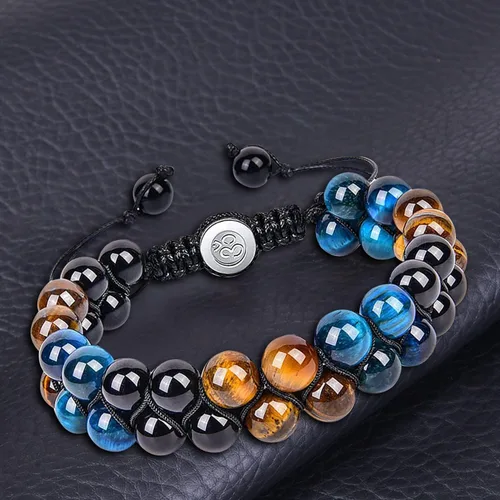 Miniatura 5 de Pulsera de triple protección de 0.315 in y 0.394 in para mujeres y hombres, pulsera de piedra natural, ojo de tigre natural, obsidiana y hematita