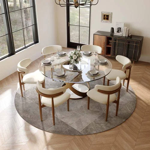 Miniatura 16 de POVISON Juego de 4 sillas de comedor redondas de lino y algodón con mesa de comedor de vidrio (mesa de comedor de 51 pulgadas + 4 sillas)