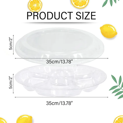 Miniatura 3 de 10 bandejas redondas de plástico para aperitivos con tapa, bandeja dividida para servir, bandejas desechables para almacenamiento de alimentos