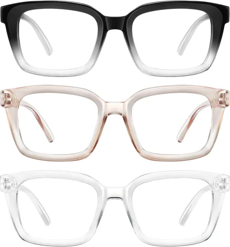 Miniatura 12 de XVXV Reading Glasses for Women Men - Blue Light Blocking Readers Oversize Square Anti Glare with Spring Hinge Mix1
