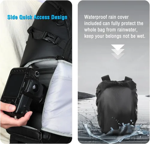 Miniatura 5 de MOSISO Mochila para cámara DSLR/SLR/SLR/sin espejo con panel trasero transpirable, mochila de viaje para fotografía con compartimento para laptop