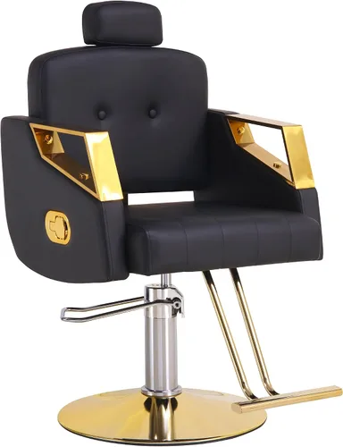 Miniatura 12 de All Black Salon Chair, Professional Hydraulic Barber Hair Styling Chair with 360° Swivel 135° Reclining, Multi-Function Braiding Hairdresser Chairs