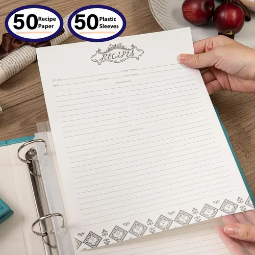 Miniatura 5 de COFICE Carpeta de Recetas – Kit de Carpeta de Libro de Recetas en Blanco de 8.5x11 Pulgadas con 3 Anillos para Familia, para Escribir tus Propias