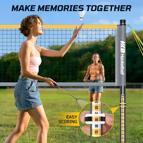 Miniatura 8 de Haokelball Outdoor Badminton Net Set with Anti-Sag Winch System - 20ft Badminton Net, 4 Rackets, 3 Shuttlecocks & Carry Bag, Badminton Set for