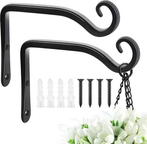 FEED GARDEN Soporte para plantas colgantes, paquete de 2 perchas de plantas forjadas a mano de 6 pulgadas para exteriores con tornillos