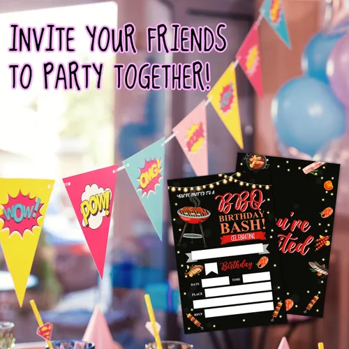 Miniatura 4 de Tarjetas de invitación de cumpleaños para barbacoa, invitaciones de fiesta de barbacoa, suministros de decoración de fiesta de cumpleaños