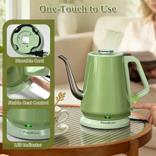 Miniatura 4 de Hervidor eléctrico de cuello de cisne de 0.8 L, acero inoxidable de ebullición rápida de 1200 W, apagado automático, hervidor de precisión para café