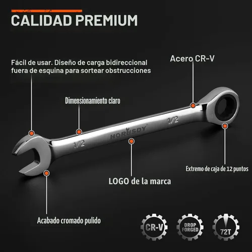 Miniatura 4 de HORUSDY Juego de llaves de trinquete de 24 piezas, métricas y SAE, juego de llaves combinadas de trinquete con organizador, 72 dientes, acero al