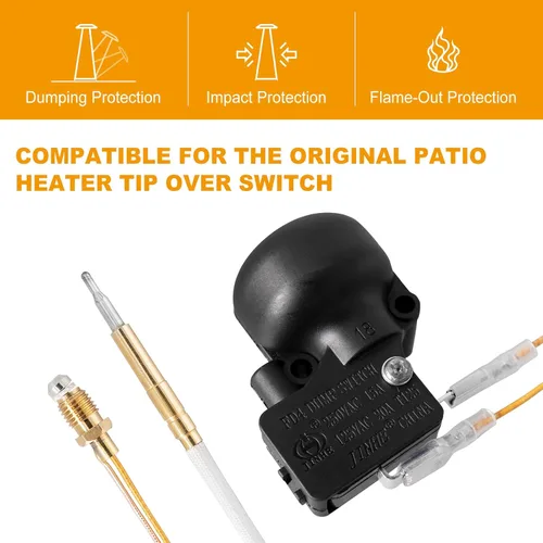 Miniatura 5 de Termopar e interruptor de inclinación para calentador de patio, termopar e interruptor de descarga kit de reparación para propano, tubo de vidrio