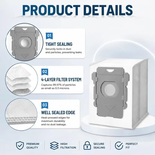 Miniatura 5 de Paquete de 14 bolsas de vacío de repuesto compatibles con iRobot Roomba i & s y j Series i7, i7+, i3, i3+, i1+, i4, i4+, i6, i6+, i8, i8+, j6, j6+