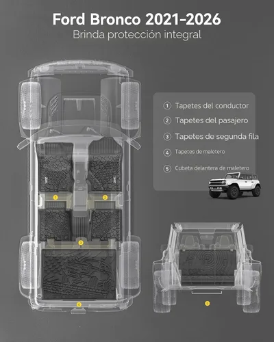 Miniatura 2 de 3W Alfombrillas para Ford Bronco, forro de carga y funda de asiento trasero, ajuste personalizado para Bronco 2021-2025 2026 de 4 puertas para todo