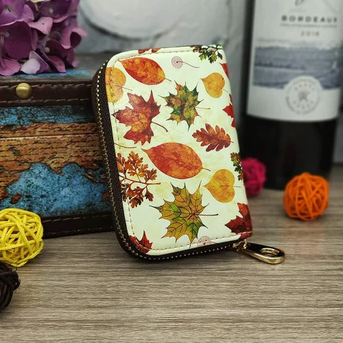 Miniatura 6 de Funda de cuero con cremallera para tarjetas de crédito RFID para mujeres y niñas