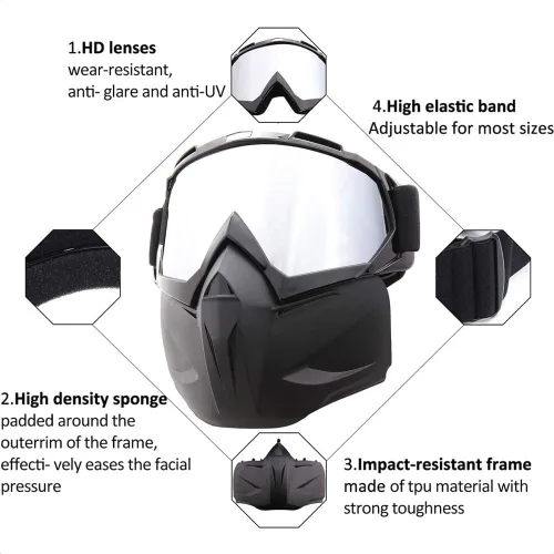 Miniatura 3 de SPOSUNE Gafas de motocross, máscara de paintball, máscara facial desmontable, gafas de seguridad para motocross para hombres y mujeres MT-003-Lente