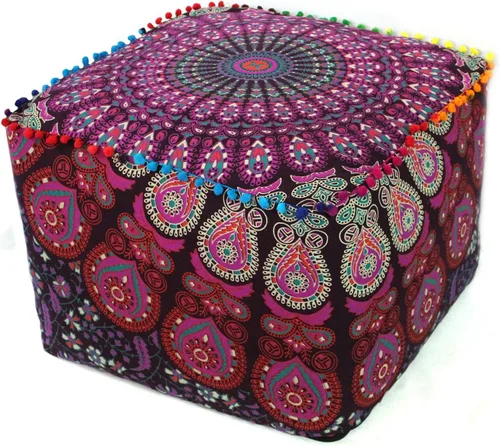 Miniatura 12 de CRAFT KALA Funda de puf tradicional de retazos cuadrados indios, funda para puf de sala de estar india, diseño otomano, decoración otomana, Elefante