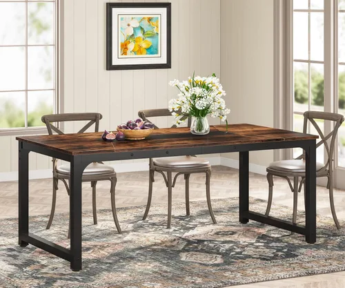 Miniatura 9 de Tribesigns Mesa de comedor de 63 x 31.5 pulgadas, mesa de cocina industrial para 4-6 personas, mesa de comedor rectangular para comedor, cocina