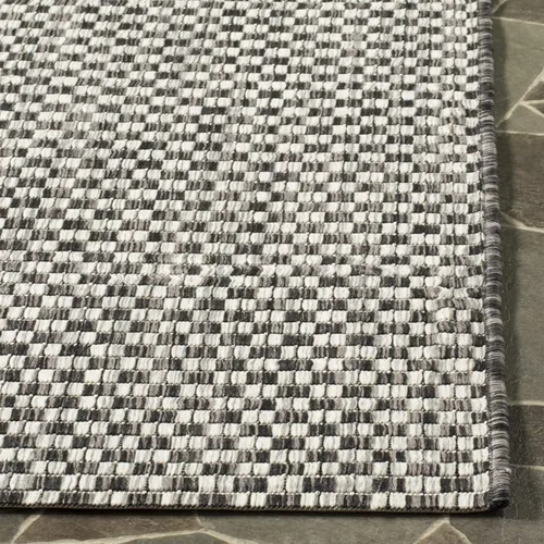 Miniatura 2 de SAFAVIEH Alfombra lavable al aire libre, colección Courtyard - 2'3" x 5', negro y gris claro, no desprende pelusa y fácil limpieza, ideal