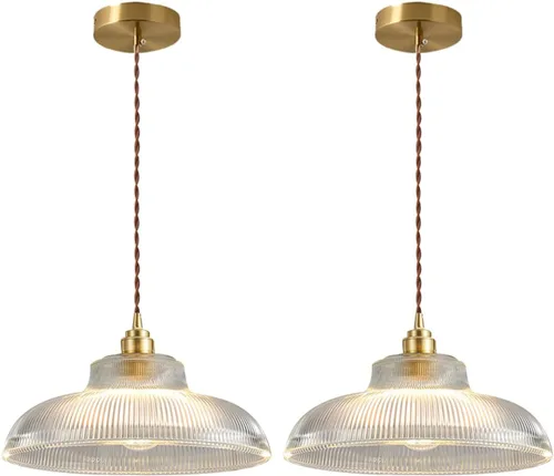 Miniatura 20 de Lámpara colgante enchufable de cristal azul, lámpara colgante dorada de altura ajustable con interruptor de encendido/apagado de cable de 14.7 pies