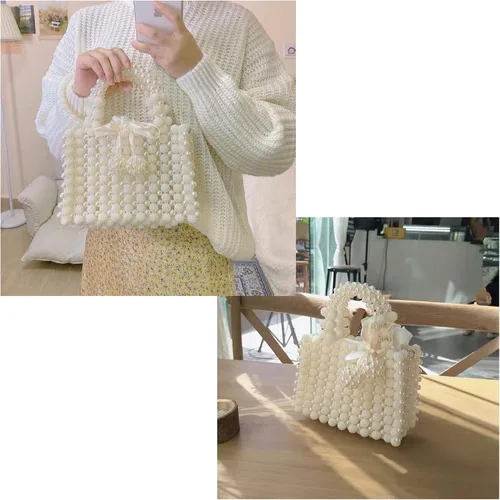 Miniatura 2 de YUSHINY - Bolso de noche hecho a mano con cuentas de perlas para mujer, con asa superior y bolsa