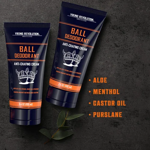 Miniatura 3 de Viking Revolution Desodorante de bolas para hombres con aloe vera y verdolaga - Sin talco, secado rápido, crema de ingle antirozaduras para hombres