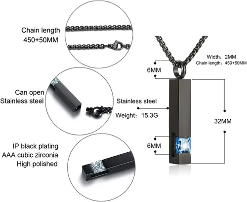 Miniatura 24 de YOUFENG collar con urna para cenizas, cubos de piedras natales, urna para cenizas humanas, collar de urna de cremación, relicario, recuerdo