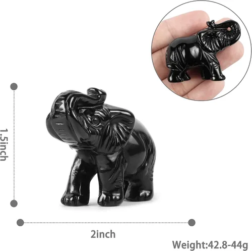 Miniatura 5 de Artistone Estatua de elefante de cristal de obsidiana negra, escultura de animales tallada a mano para decoración del hogar, adornos de escritorio