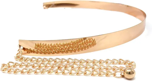 Miniatura 4 de Fashion 21 Cinturón de cintura de espejo de metal ajustable pulido brillante para mujer, dorado, oro rosa, tono plateado
