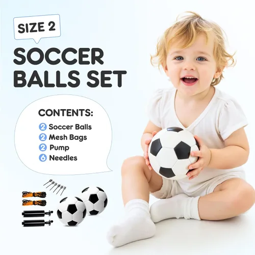 Miniatura 5 de Paquete de 2 pelotas de fútbol para niños, tamaño 2/talla 3, bolas de fútbol para niños, bolas de dibujos animados para niños con bomba, bolsa