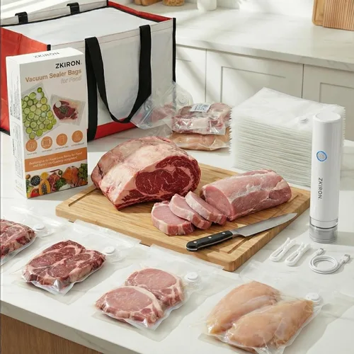 Miniatura 7 de ZKIRON Bolsas reutilizables selladoras al vacío para alimentos, paquete de 20 – Bolsas de almacenamiento de alimentos extra grandes, sin BPA, doble