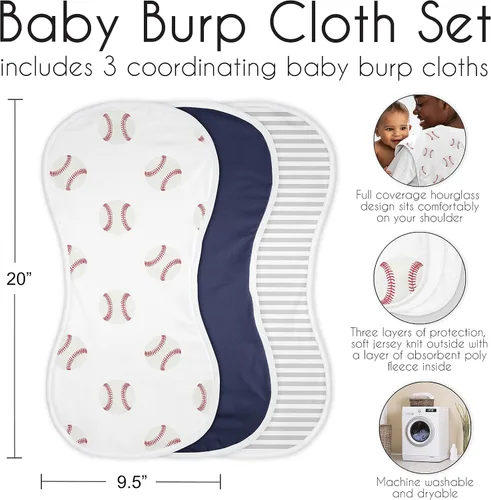 Miniatura 6 de Sweet Jojo Designs Béisbol Sports - Paños absorbentes para eructos para bebé recién nacido, rojo y blanco americana, paquete de 3 paños para baba