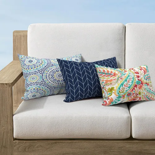 Miniatura 985 de Juego de 2 almohadas para exteriores de 16 x 16 pulgadas, repelentes al agua con interiores, para muebles de patio, hogar, jardín, geometría bohemia