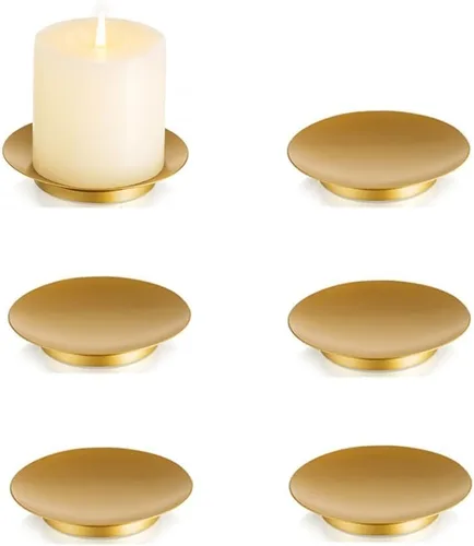 Miniatura 9 de Portavelas de pilar de hierro Inweder: bandeja y placa de vela negra de 4.25" Pedestal Stand for 3 Wick Jar Candles Tealight Gothtic Decor for